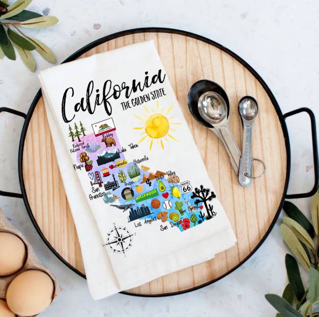 California State Map Souvenir Cotton Tea Towel