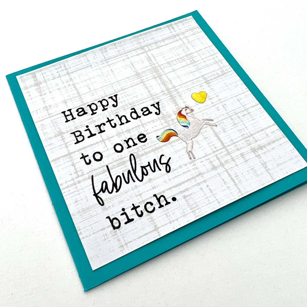 Mini Birthday Fabulous Bitch unicorn greeting card