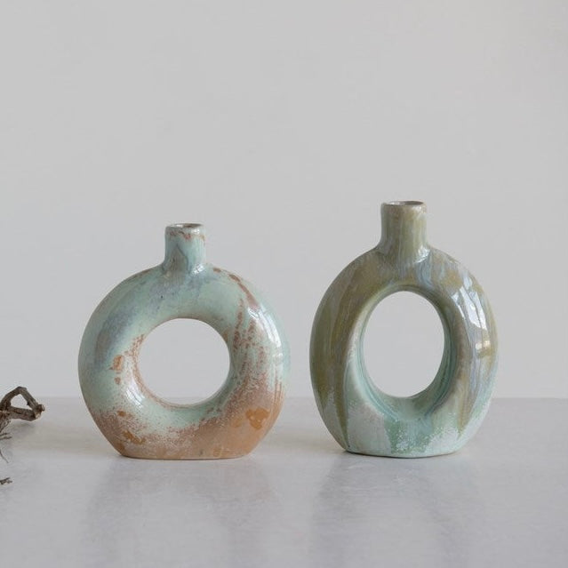 Stoneware Cut Out Green Vase