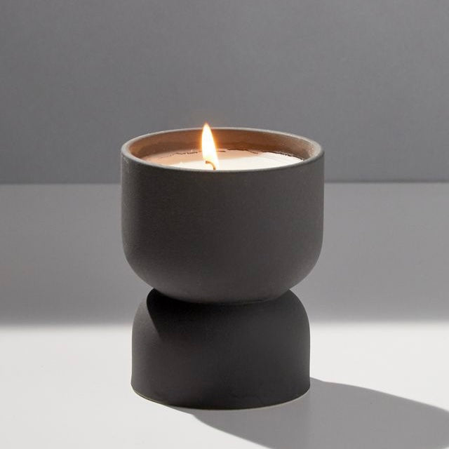 Black Form Hourglass Ceramic Candle |  Palo Santo and Suede