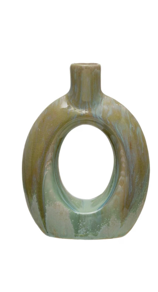 Stoneware Cut Out Green Vase