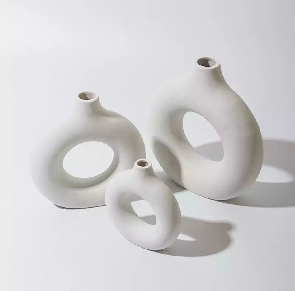 White Ceramic Donut Vase Collection