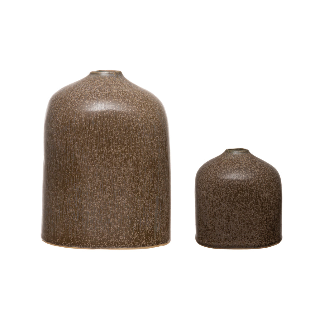 Small Brown Glazed Stoneware Bud Vase