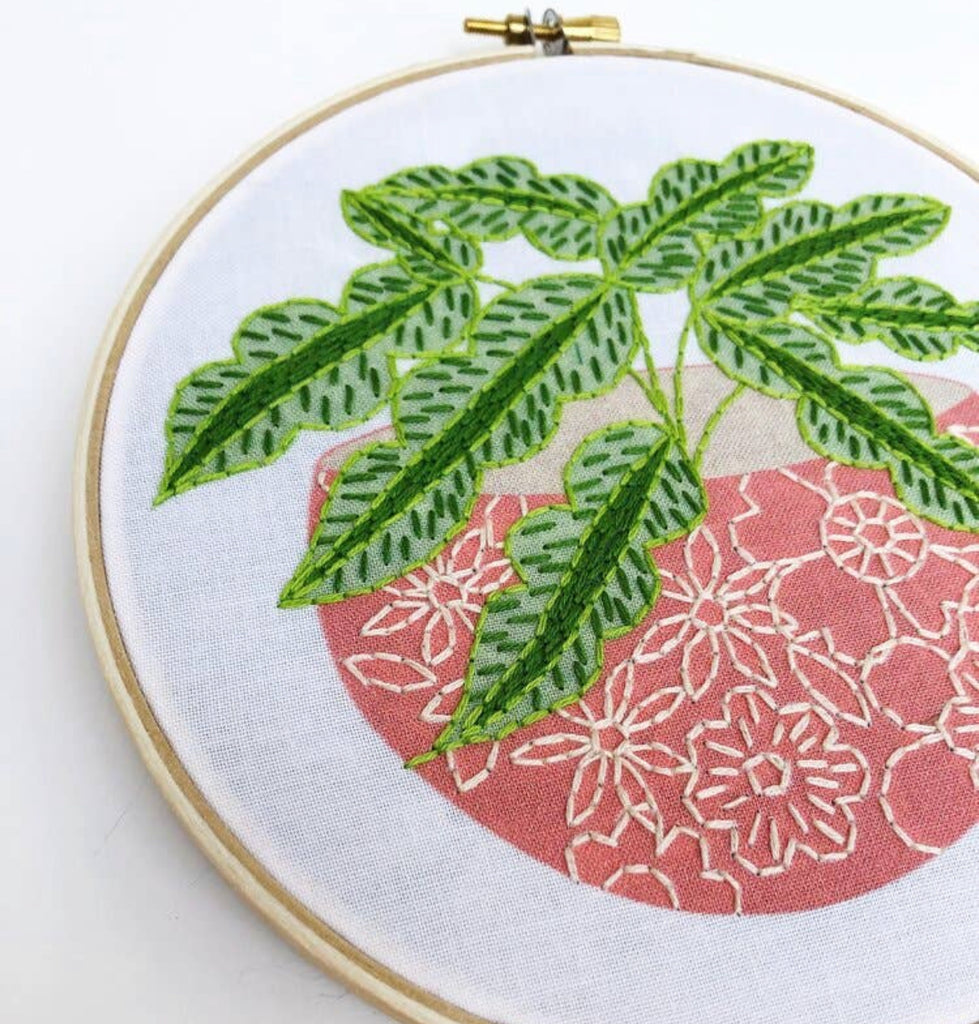 Pink Flower Pot Embroidery Kit