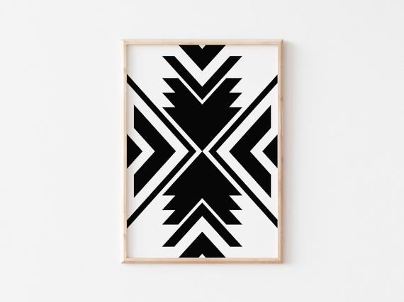 Black and White Aztec Art Print 13” x 19”
