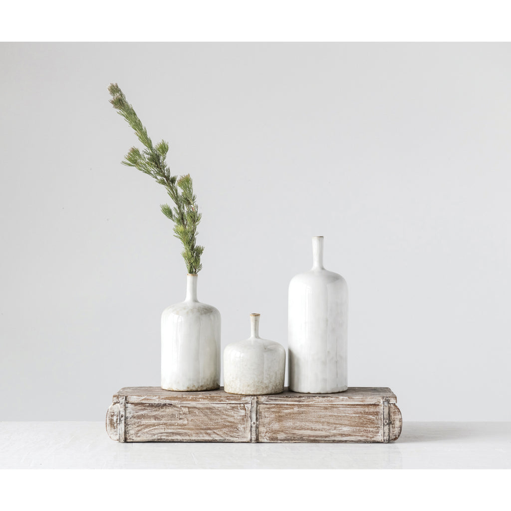 White Stoneware Vase with Glaze