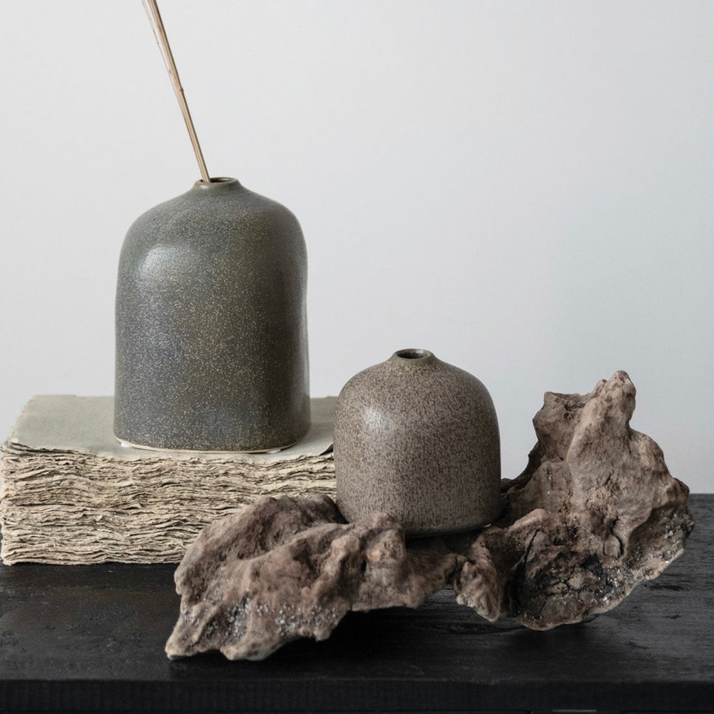 Small Brown Glazed Stoneware Bud Vase