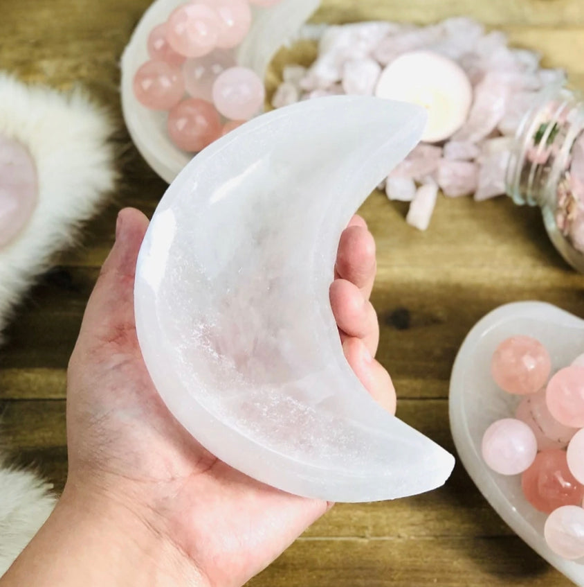 Selenite Moon Bowl and Crystal Charging Station