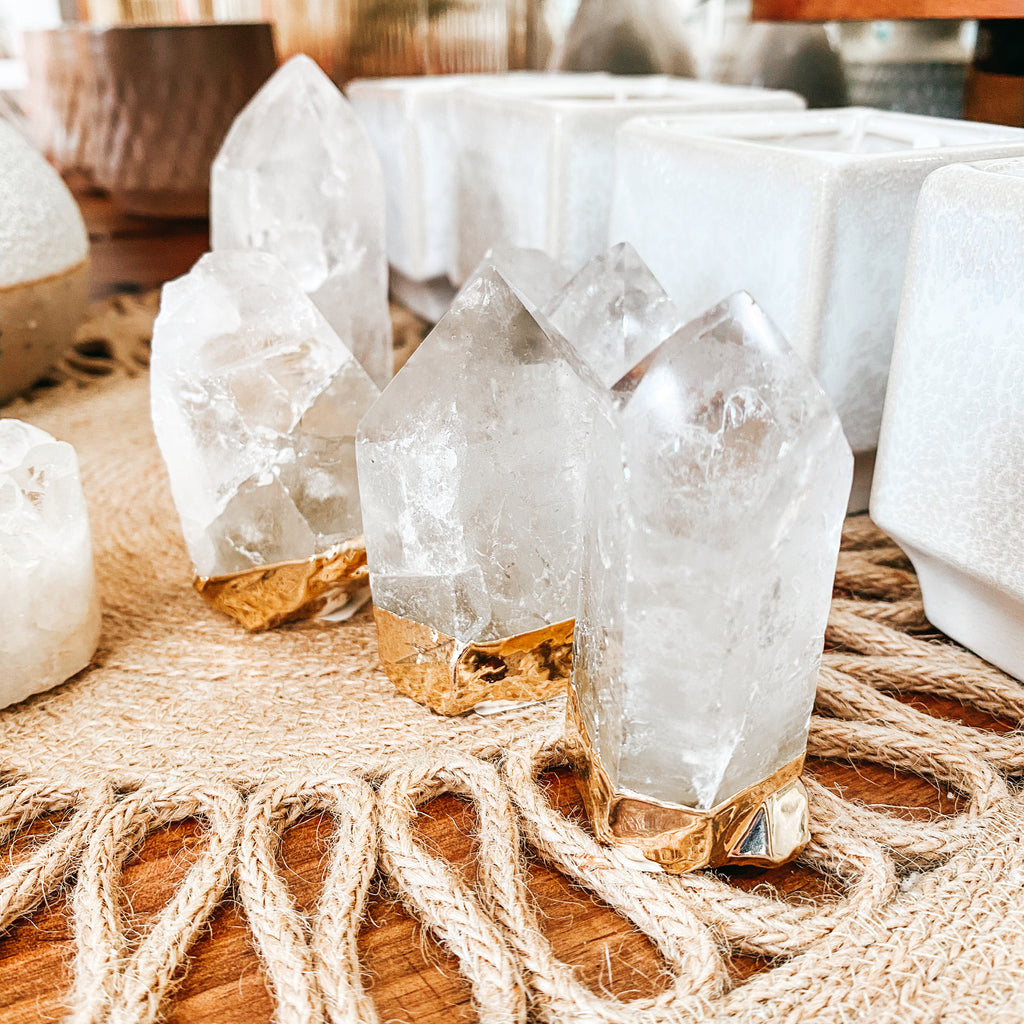 Gold Gilded Natural Standing Quartz Crystal Points