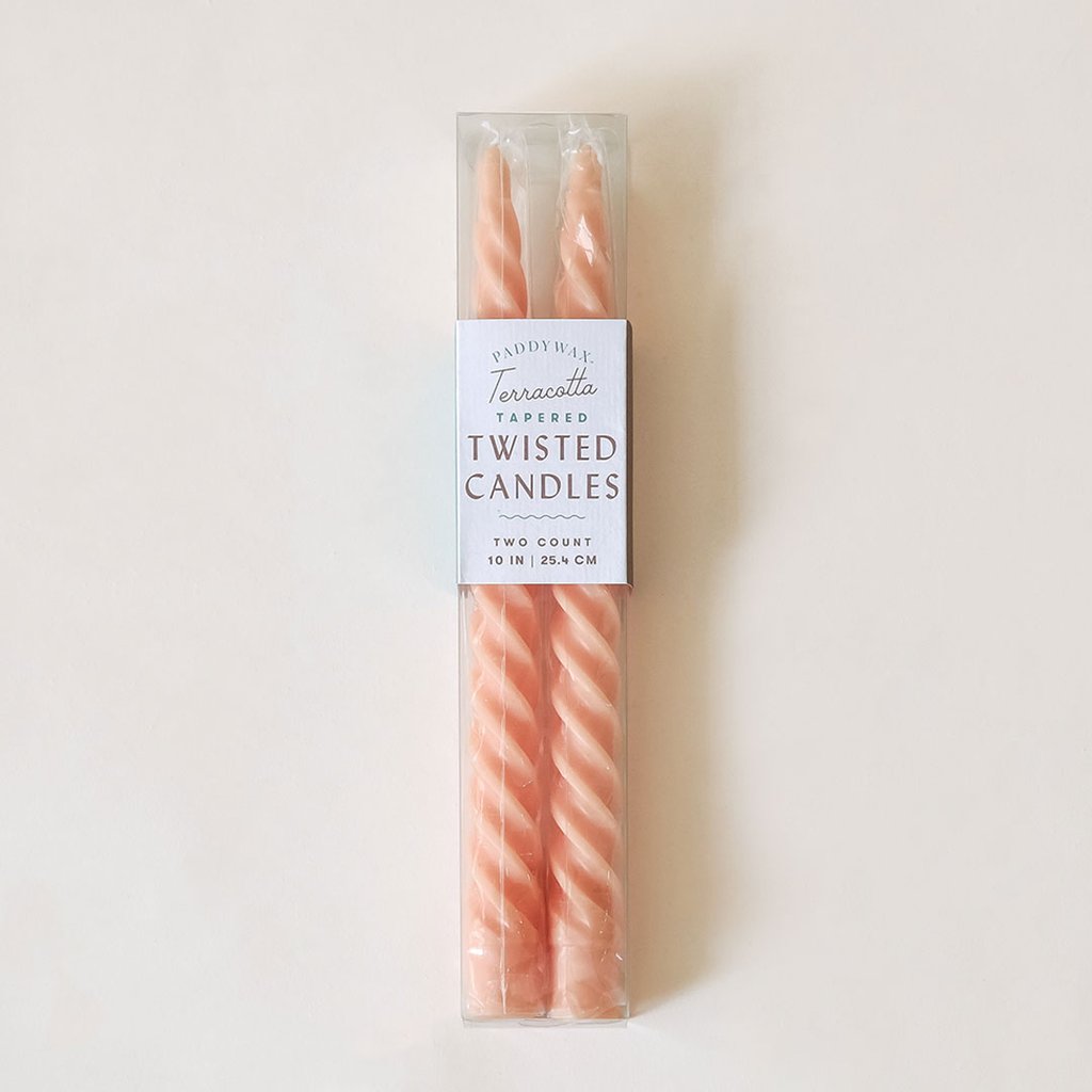 Twisted Taper 10" Tall Terracotta Boxed Candles, 2 Per Pack
