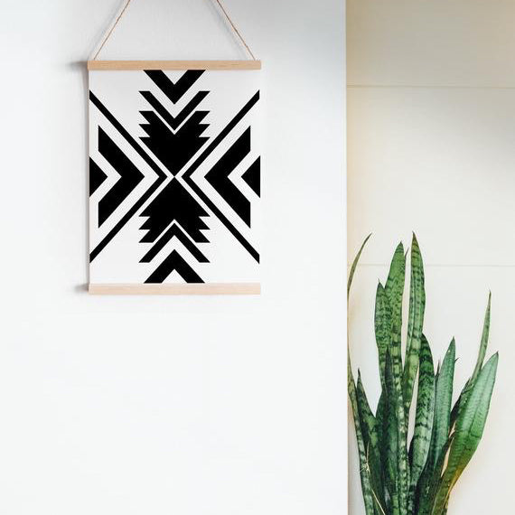 Black and White Aztec Art Print 13” x 19”